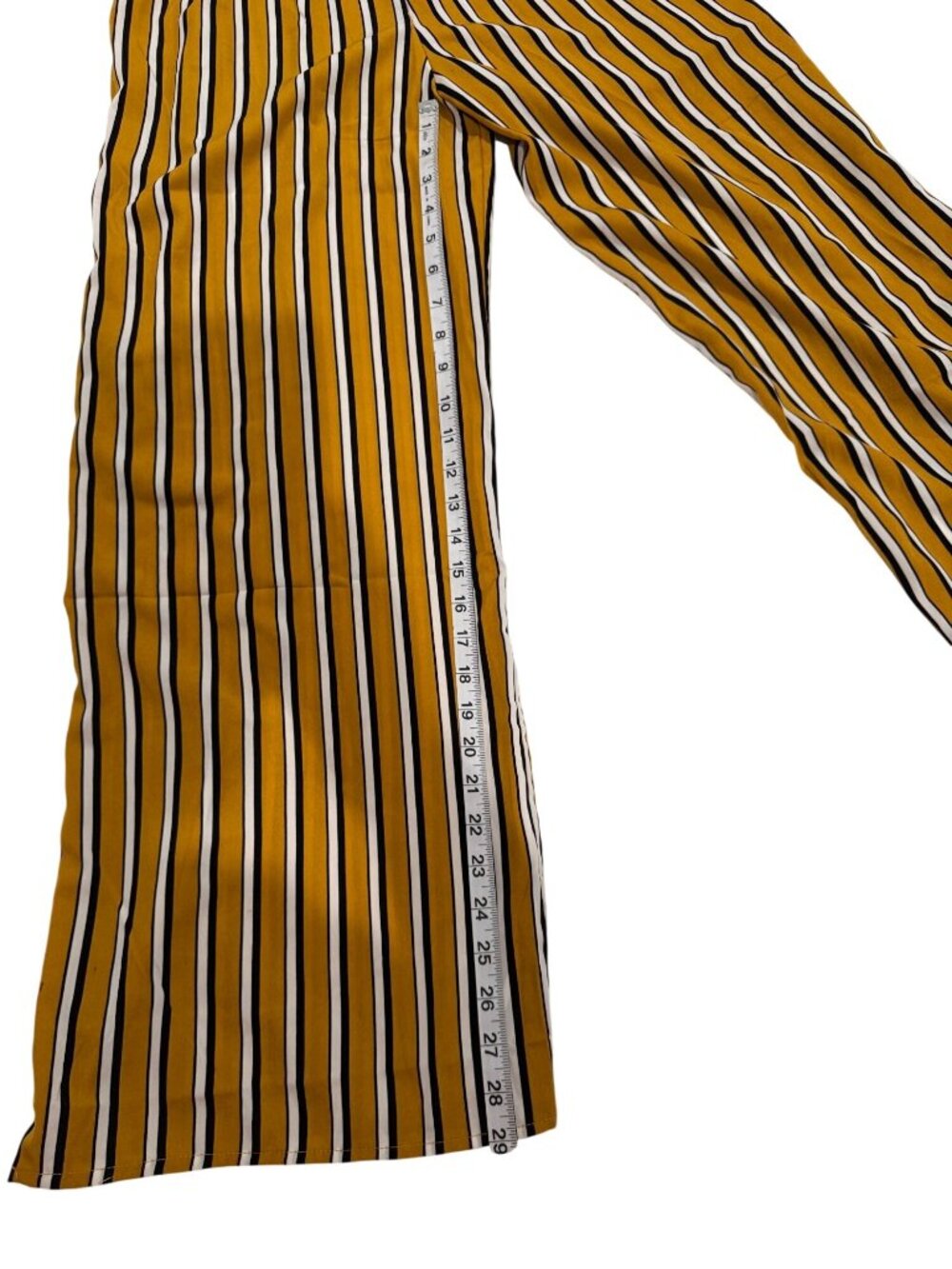 Yellow & Black Striped Jumpsuit With Ruffle Neckline & Adjustable Straps - Picture 3 of 7